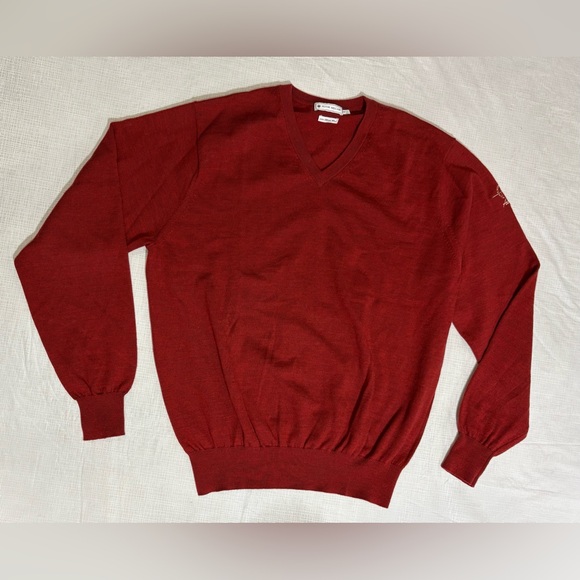 Peter Millar 100% Merino Wool Sz M Men's Red V-Neck Adios Golf Sweater